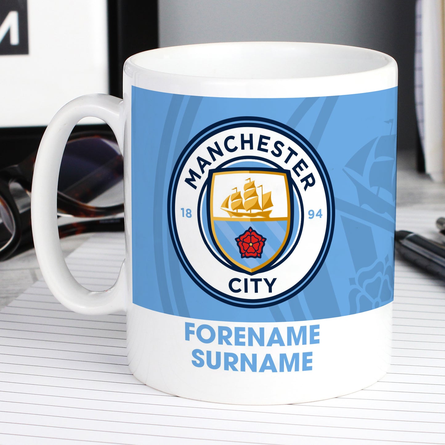 Manchester City FC Bold Crest Personalised Mug