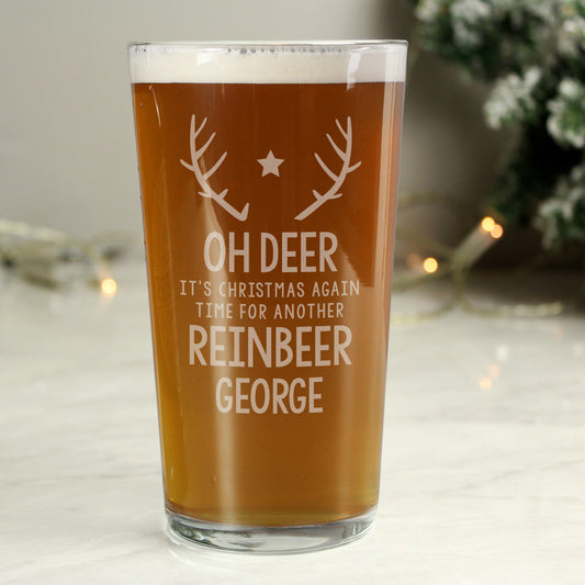 Personalised Time For A Reinbeer Pint Glass - PCS Cufflinks & Gifts