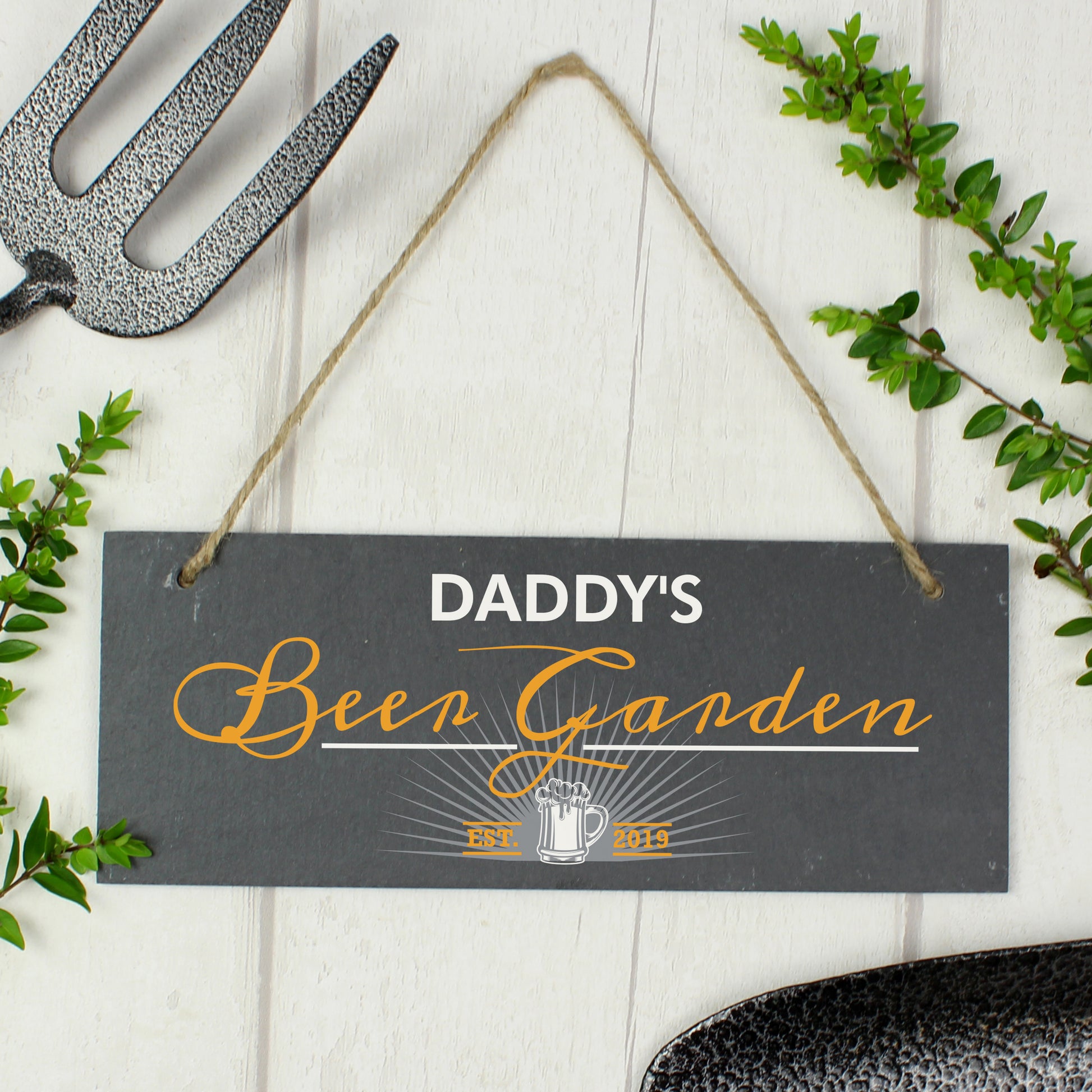 Personalised Beer Garden Printed Hanging Slate Plaque