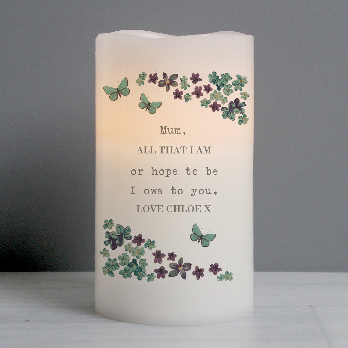 Personalised Forget Me Not LED Candle | Gift For Mum | Grandma