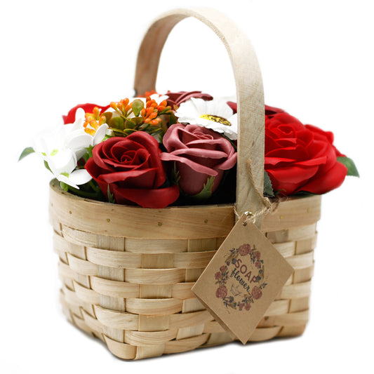 Large Red Soap Flowers Bouquet in Wicker Basket