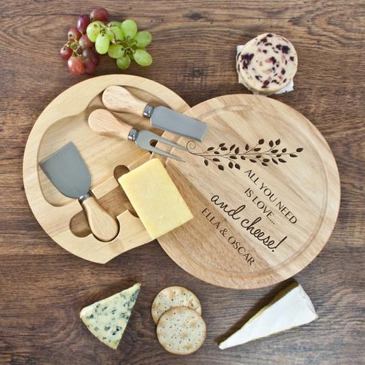 Personalised 'All You Need Is Love' Round Cheese Board Set