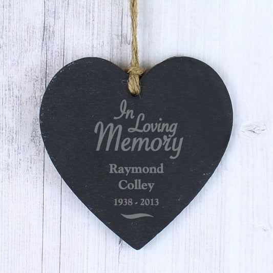 Personalised In Loving Memory Memorial Slate Heart Decoration