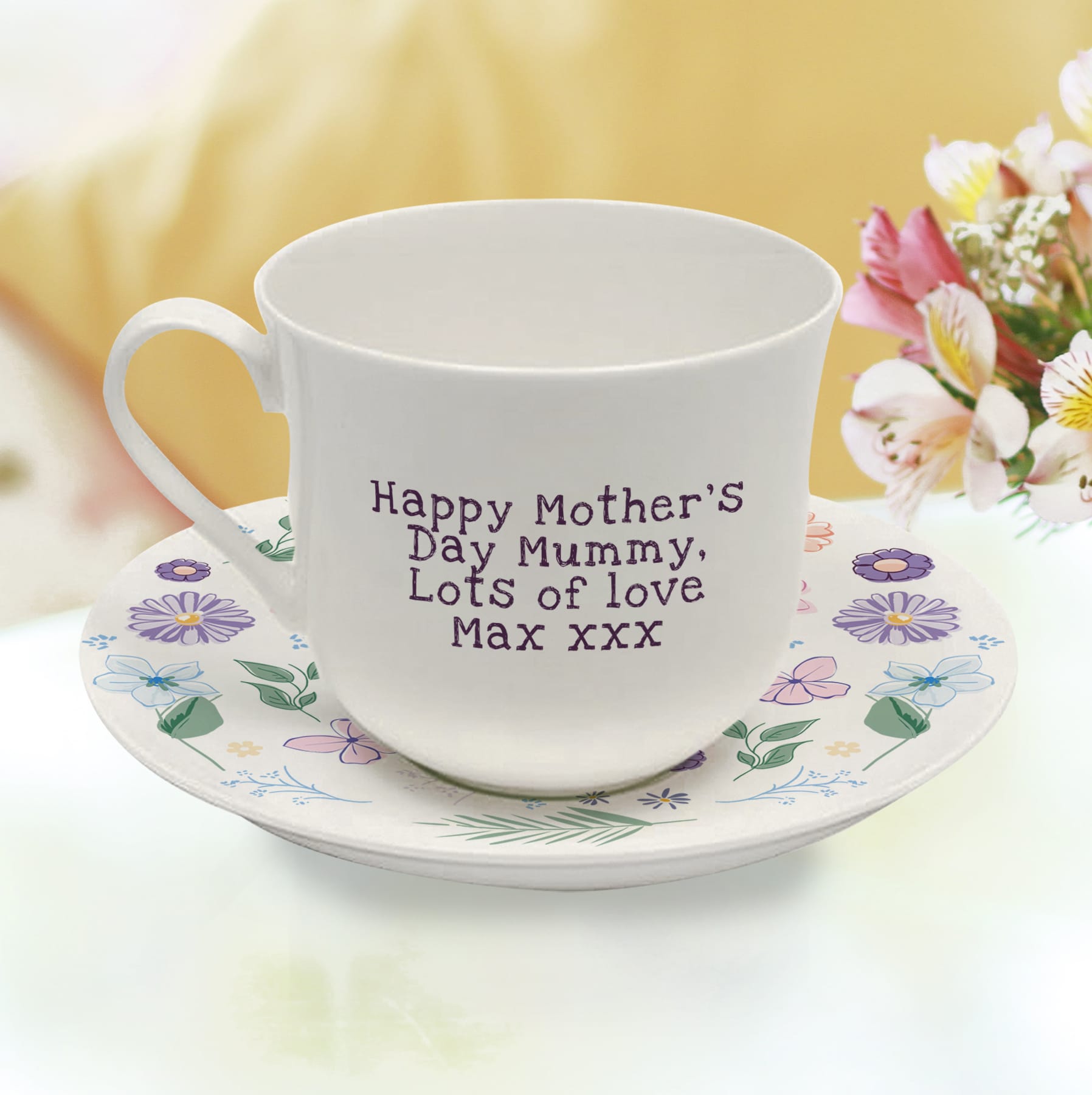 Personalised Peppa Pig Mummy Pig Floral Cup & Saucer
