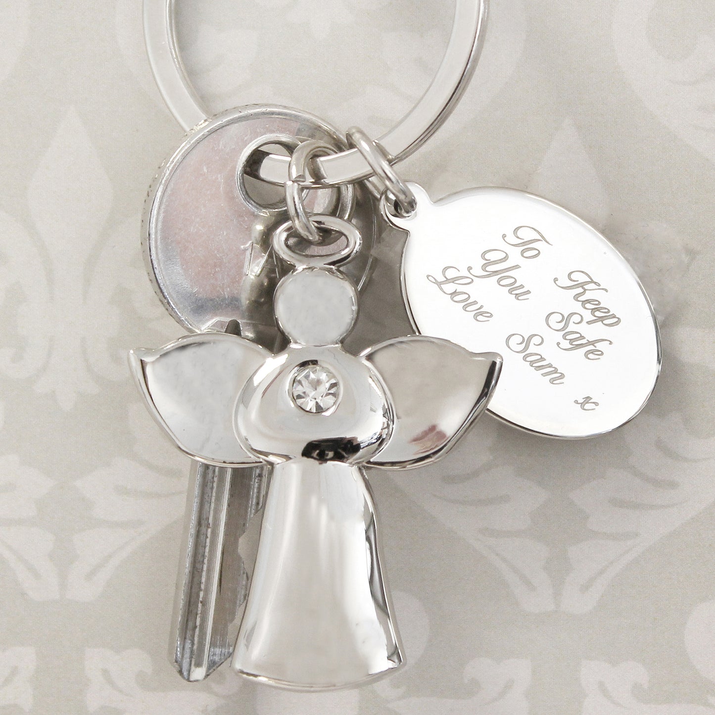 Personalised Silver Plated Angel Keyring - PCS Cufflinks & Gifts