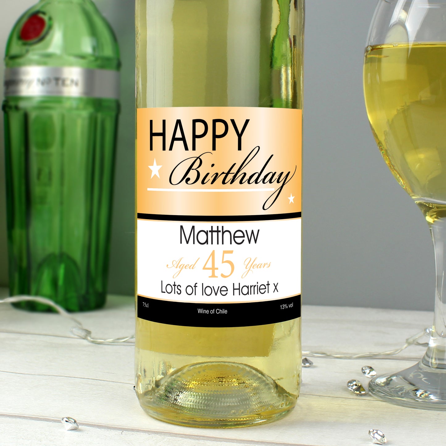 Personalised Happy Birthday Age White Wine Bottle