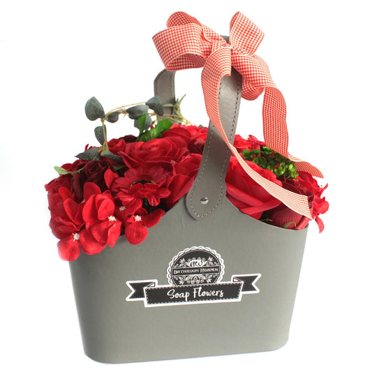Soap Flower Bouquet Basket - Red