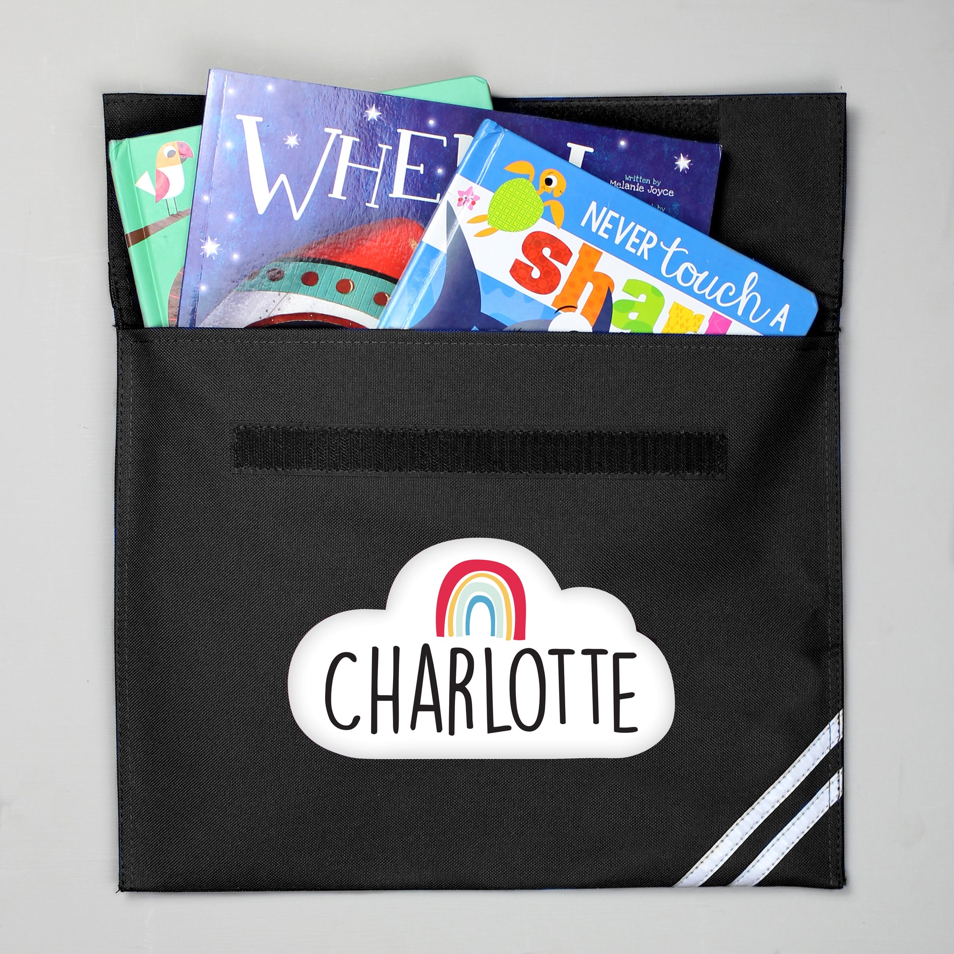 Personalised Rainbow Black School Book Bag