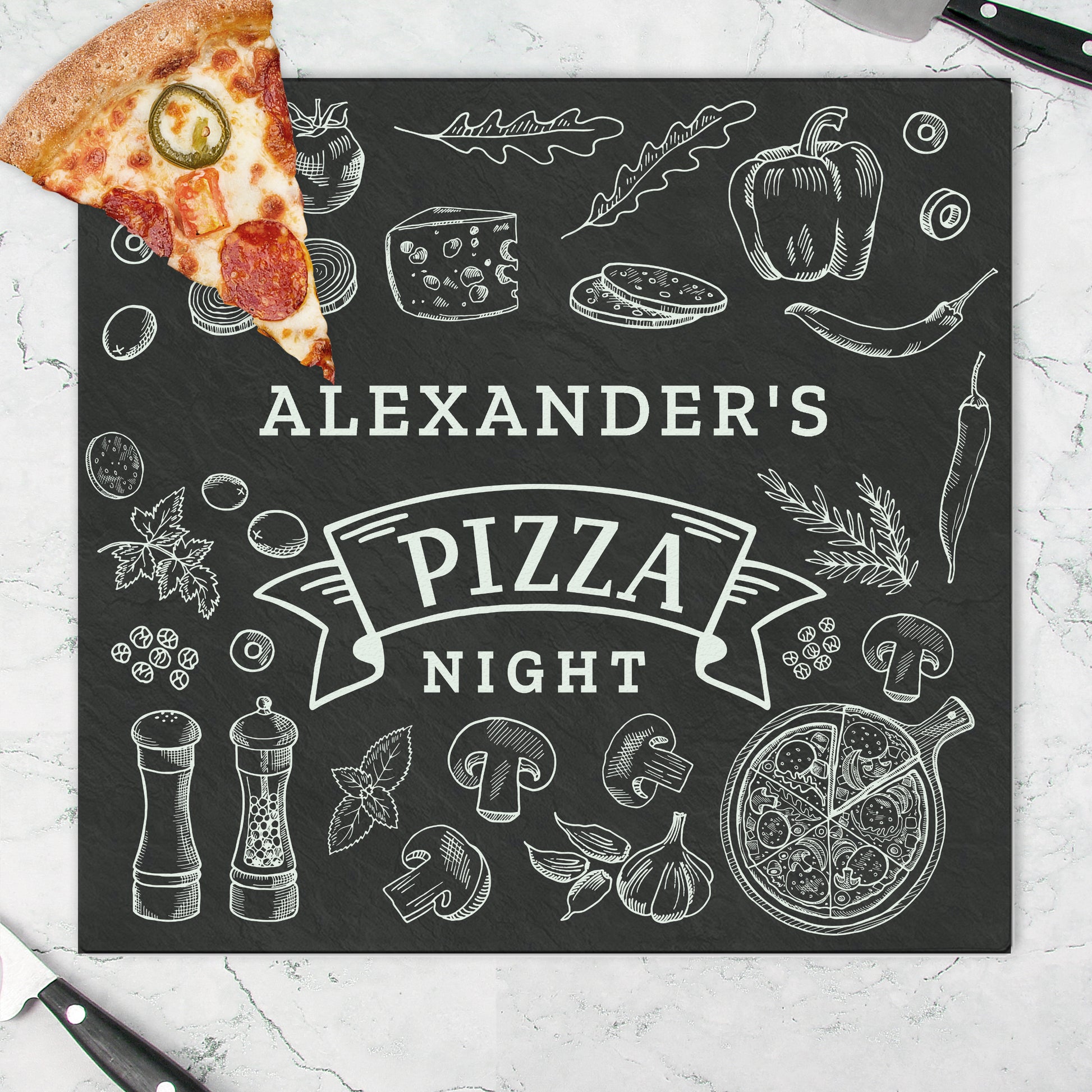 Personalised Pizza Night Glass Chopping Board