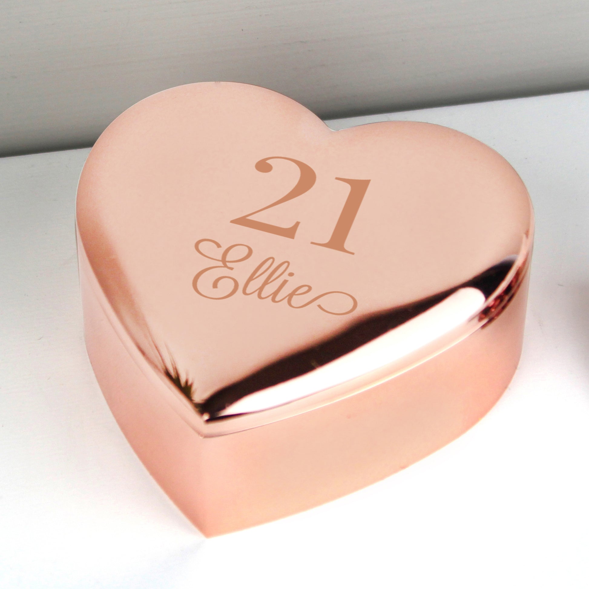 Personalised Birthday Age Rose Gold Heart Trinket Box