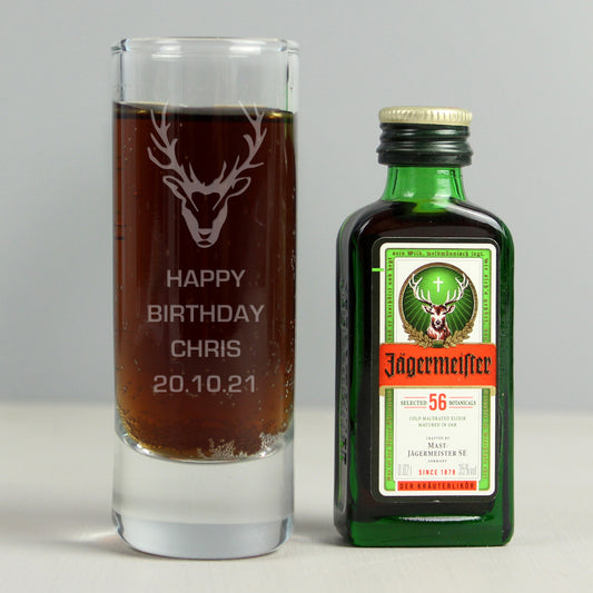 Personalised Stag Shot Glass and Miniature Jagermeister Gift Set