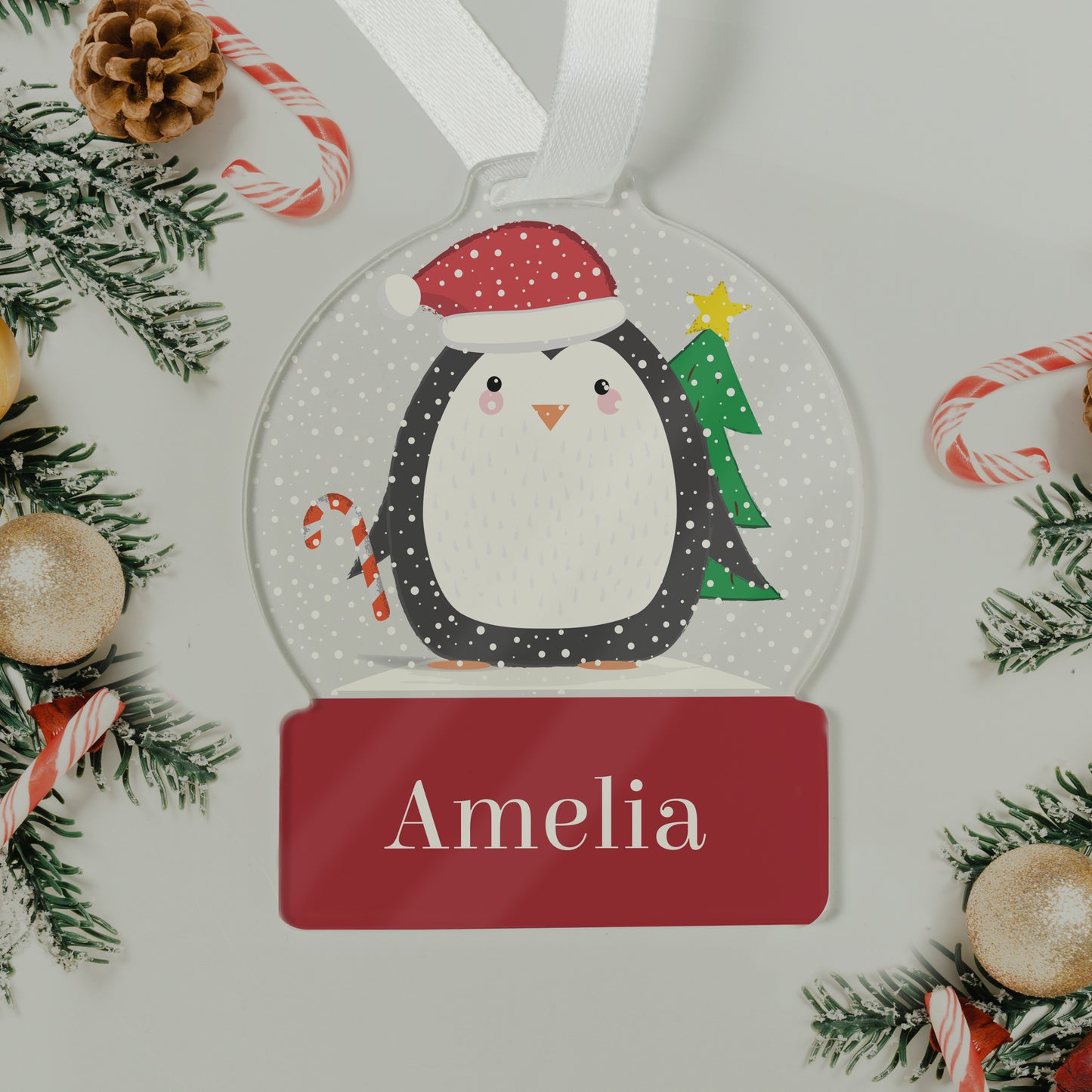 Personalised Penguin Acrylic Snow Globe Christmas Decoration