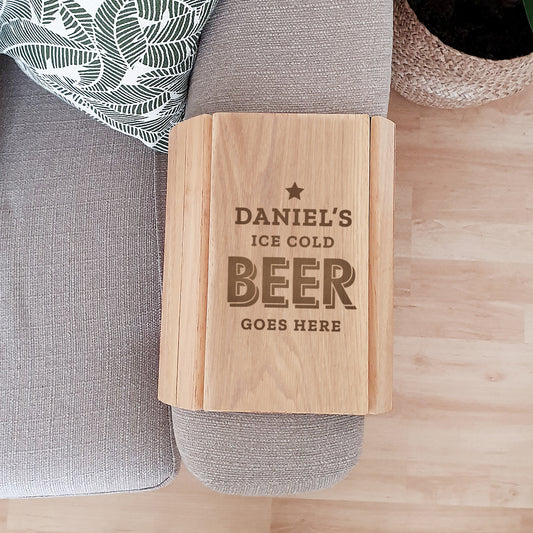 Personalised Beer Goes Here Wooden Sofa Tray - PCS Cufflinks & Gifts