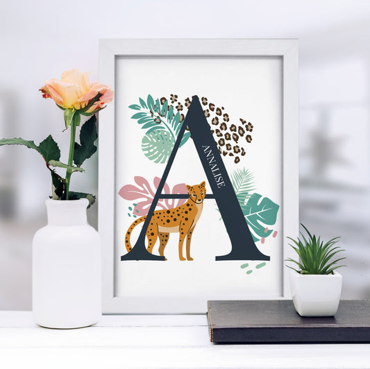 Personalised Leopard Initial A3 Framed Print