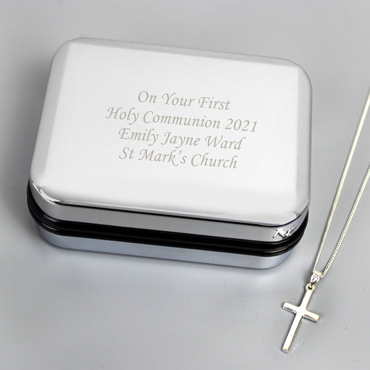 Personalised Box with Silver Cross Necklace - PCS Cufflinks & Gifts