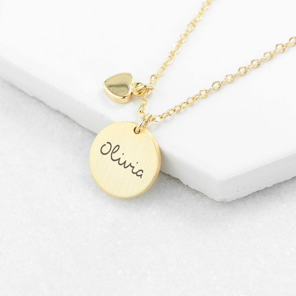 Personalised Island Inspired Name Heart and Disc Necklace - Gold
