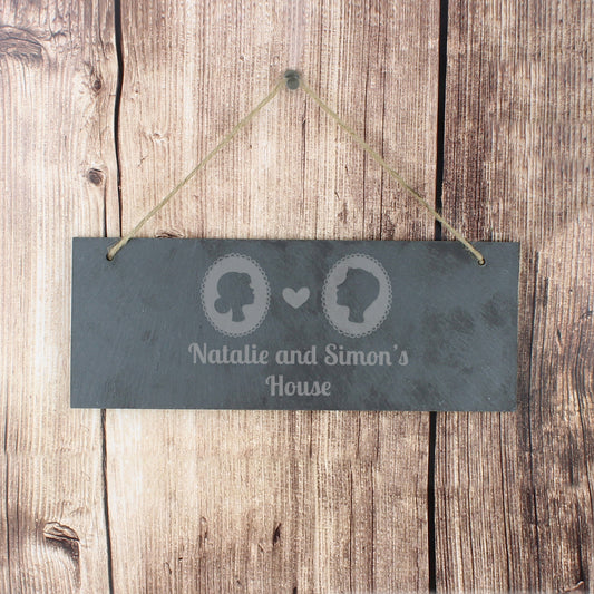 Personalised Cameo Couples Hanging Slate Plaque Sign