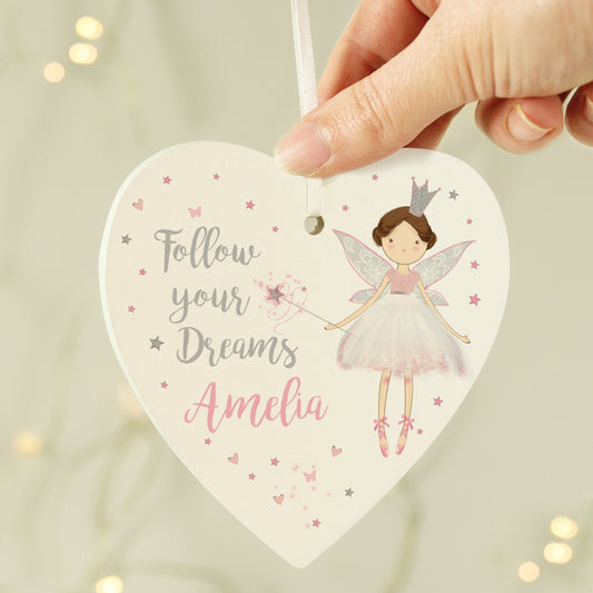 Personalised Fairy Princess Wooden Heart Decoration Sign