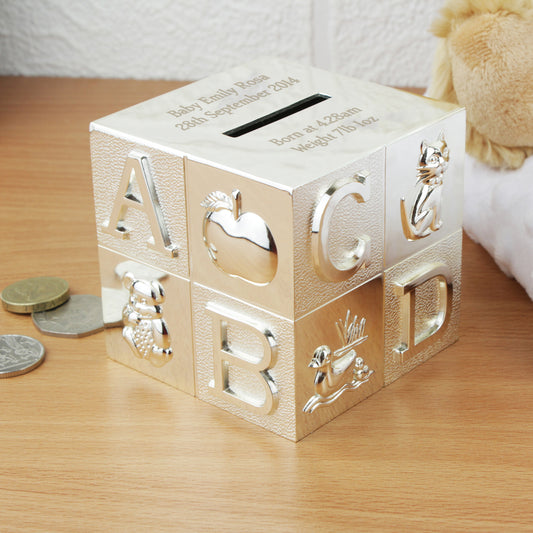 Personalised Silver ABC Money Box