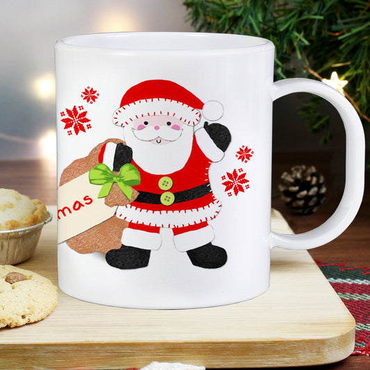 Personalised Felt Stitch Santa Plastic Christmas Mug