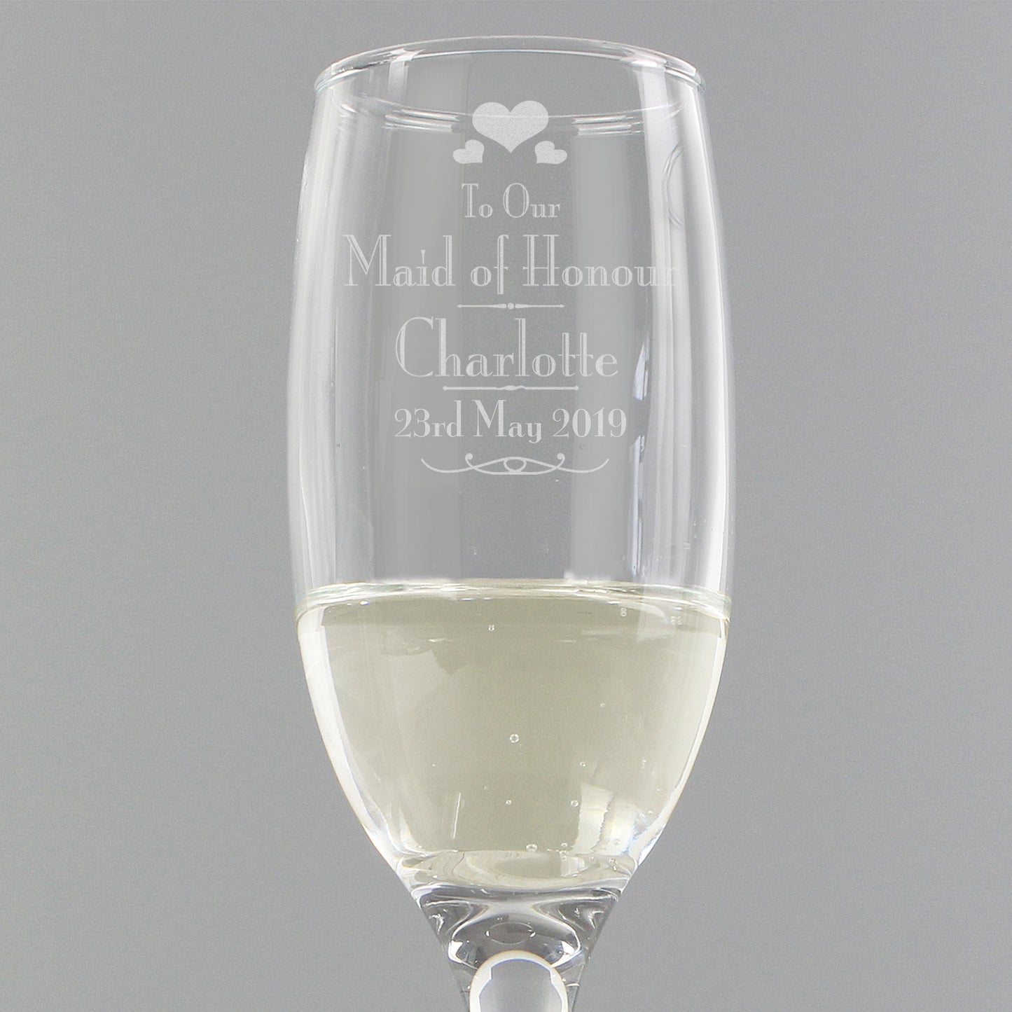 Personalised Wedding Maid of Honour Glass Flute