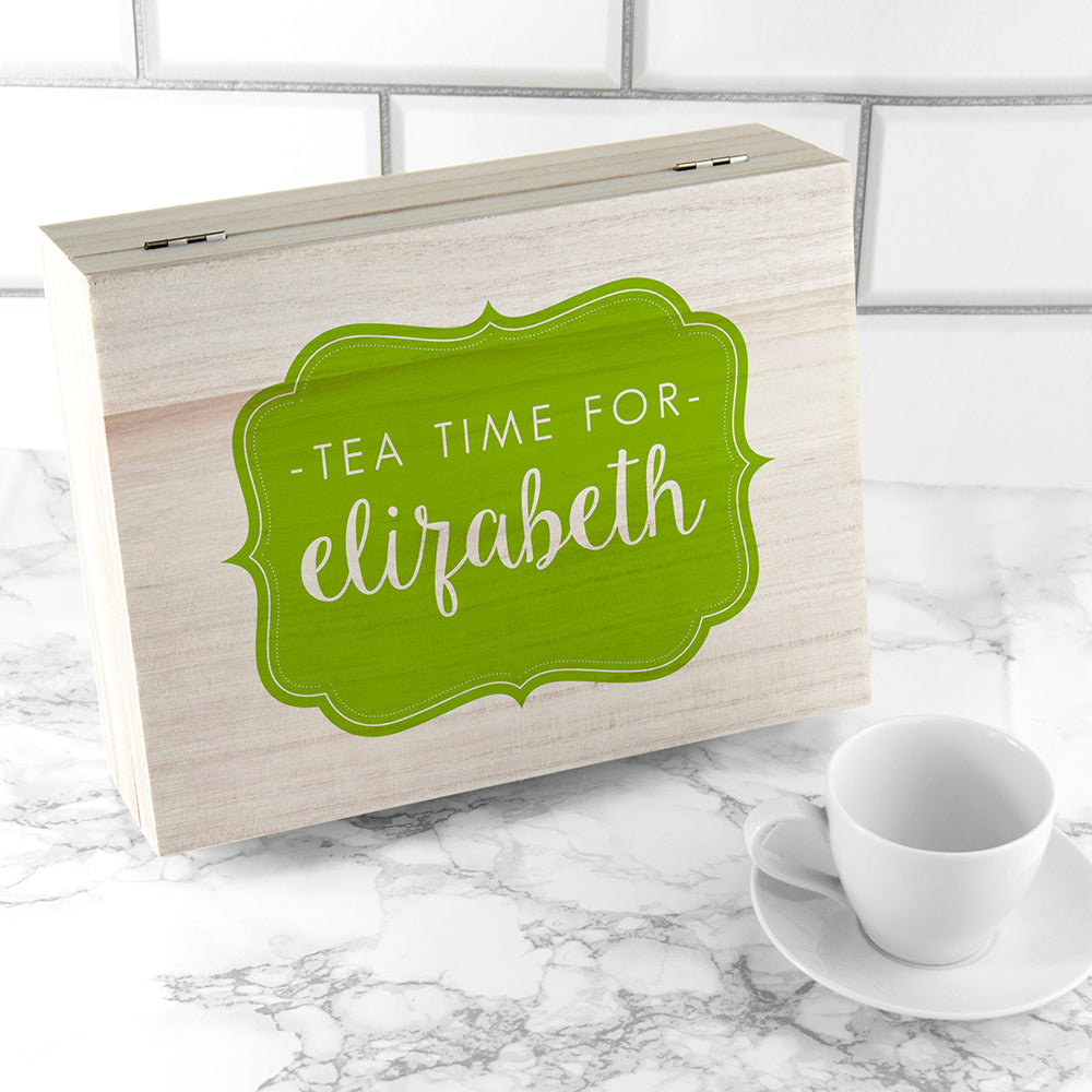 Personalised Time For Tea! Colourful Wooden Tea Box