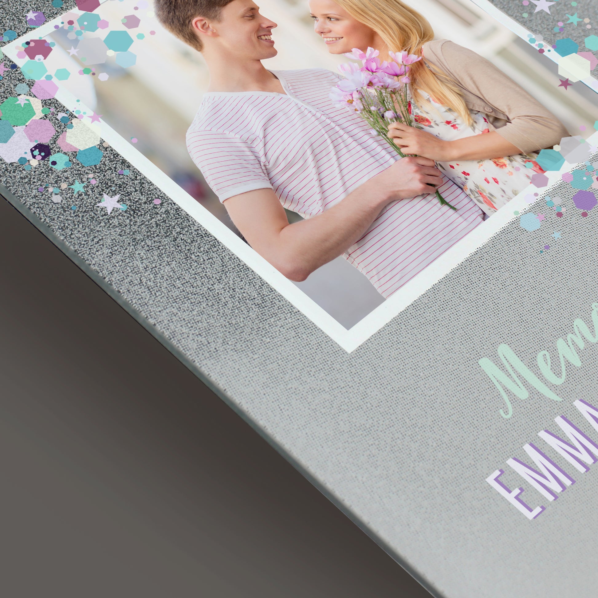 Personalised Festival Style Glitter Glass Photo Frame 4x4