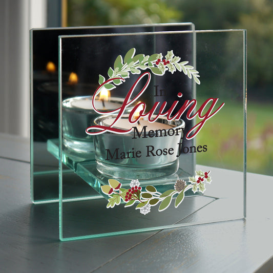 Personalised In Loving Memory Memorial Glass Tea Light Candle Holder
