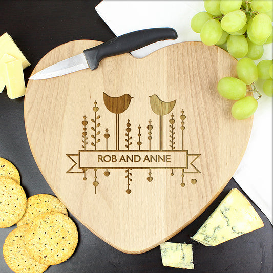 Personalised Two Birds Heart Chopping Board