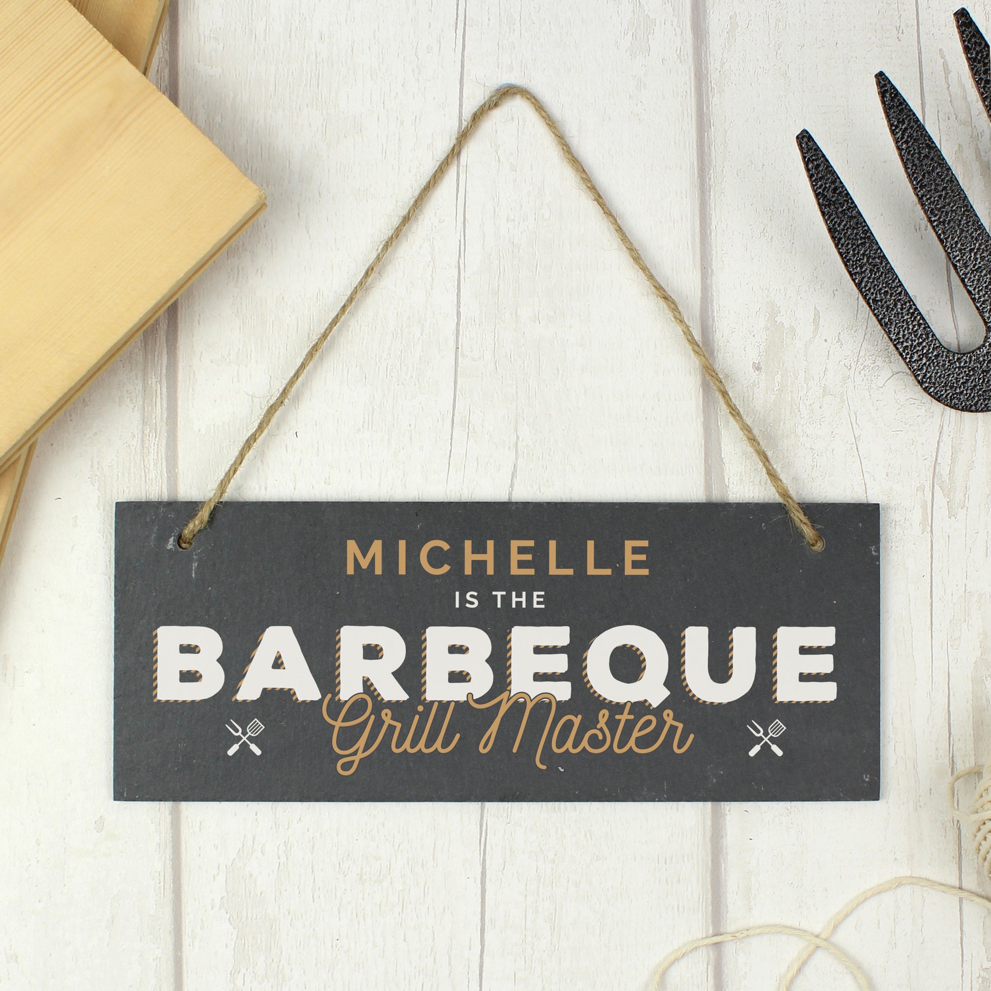 Personalised Barbeque Grill Master Printed Hanging Slate Sign