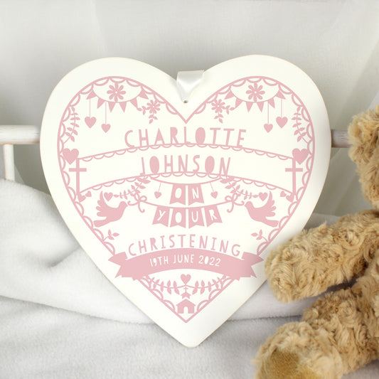 Personalised Pink Papercut Style Large Wooden Heart Sign