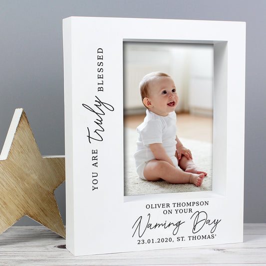 Personalised 'Truly Blessed' Naming Day 5x7 Box Photo Frame | Gift