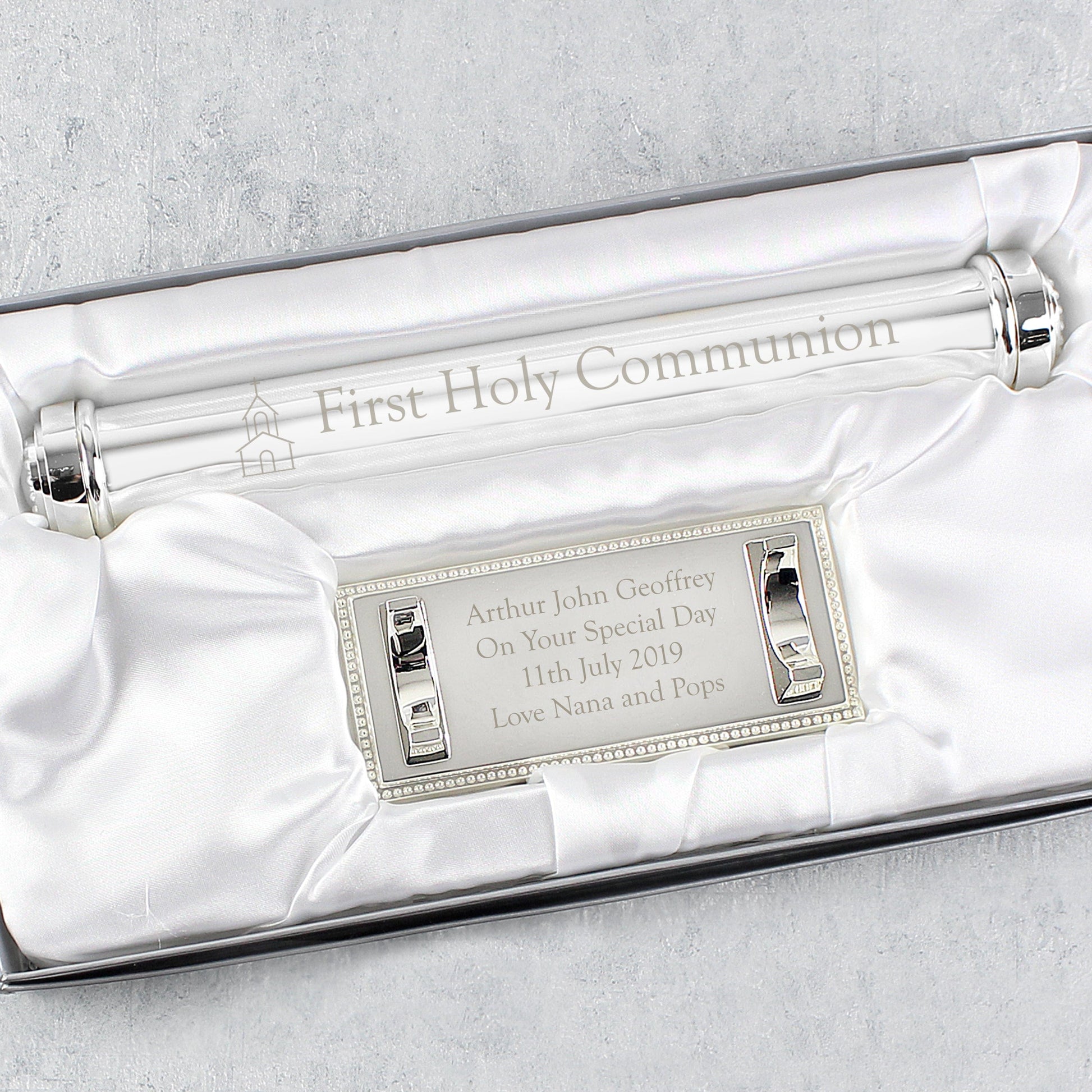 Personalised First Holy Communion Silver Plated Certificate Holder - PCS Cufflinks & Gifts