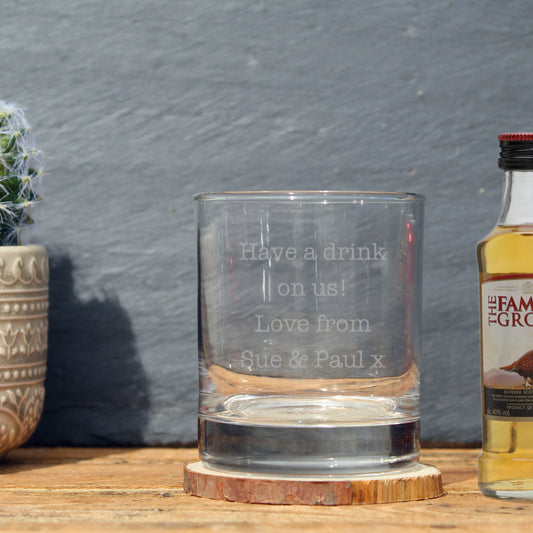 Personalised Famous Grouse Whisky Miniature & Tumbler Glass Gift Set