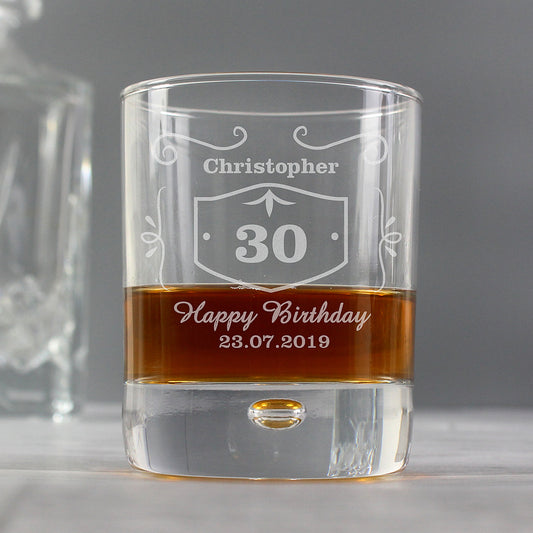 Personalised Birthday Whisky Tumbler Bubble Glass