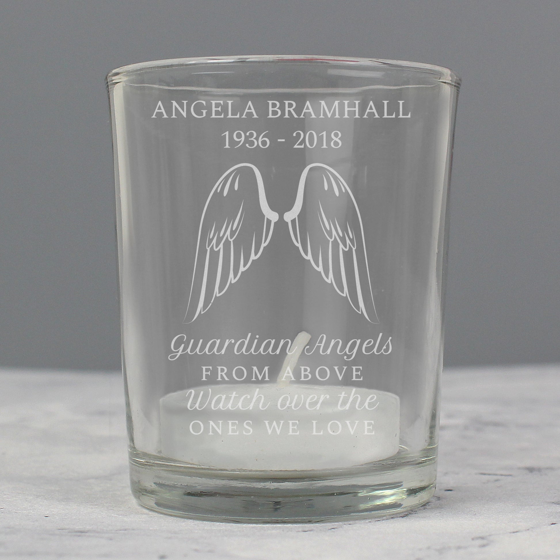 Personalised Guardian Angel Wings Votive Memorial Candle Holder