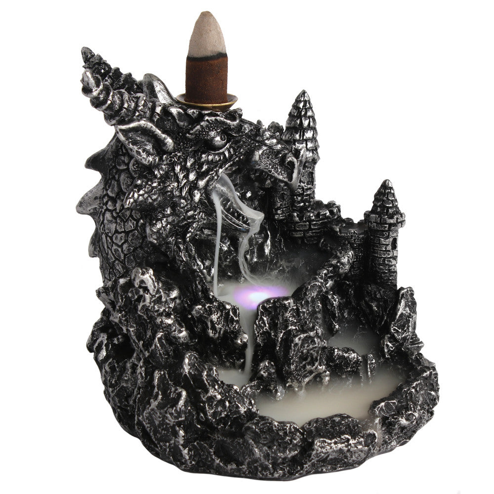 Silver Dragon Backflow Incense Burner With Light - PCS Cufflinks & Gifts