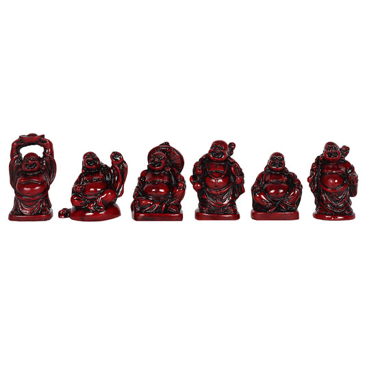 Set of 6 Red Resin Buddhas - PCS Gifts