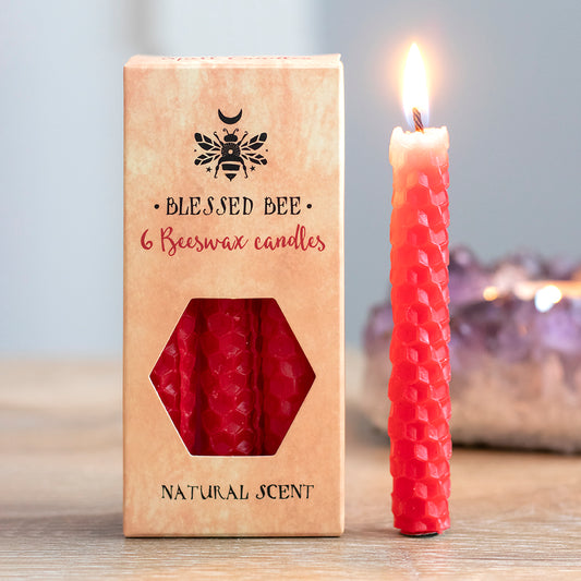 Set of 6 Red Beeswax Spell Candles - PCS Gifts