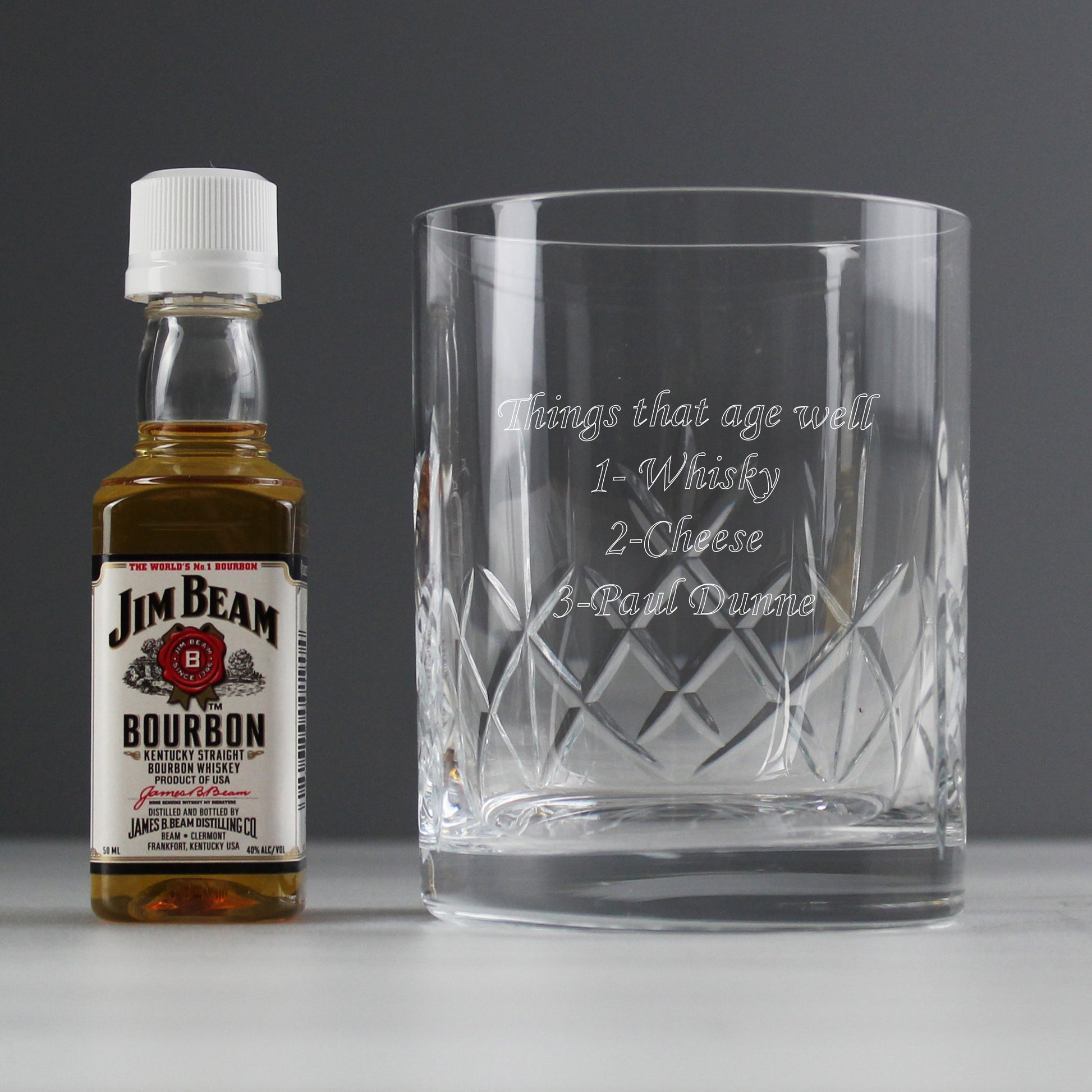 Personalised Cut Crystal Whisky Glass & Bourbon Whiskey Miniature Set