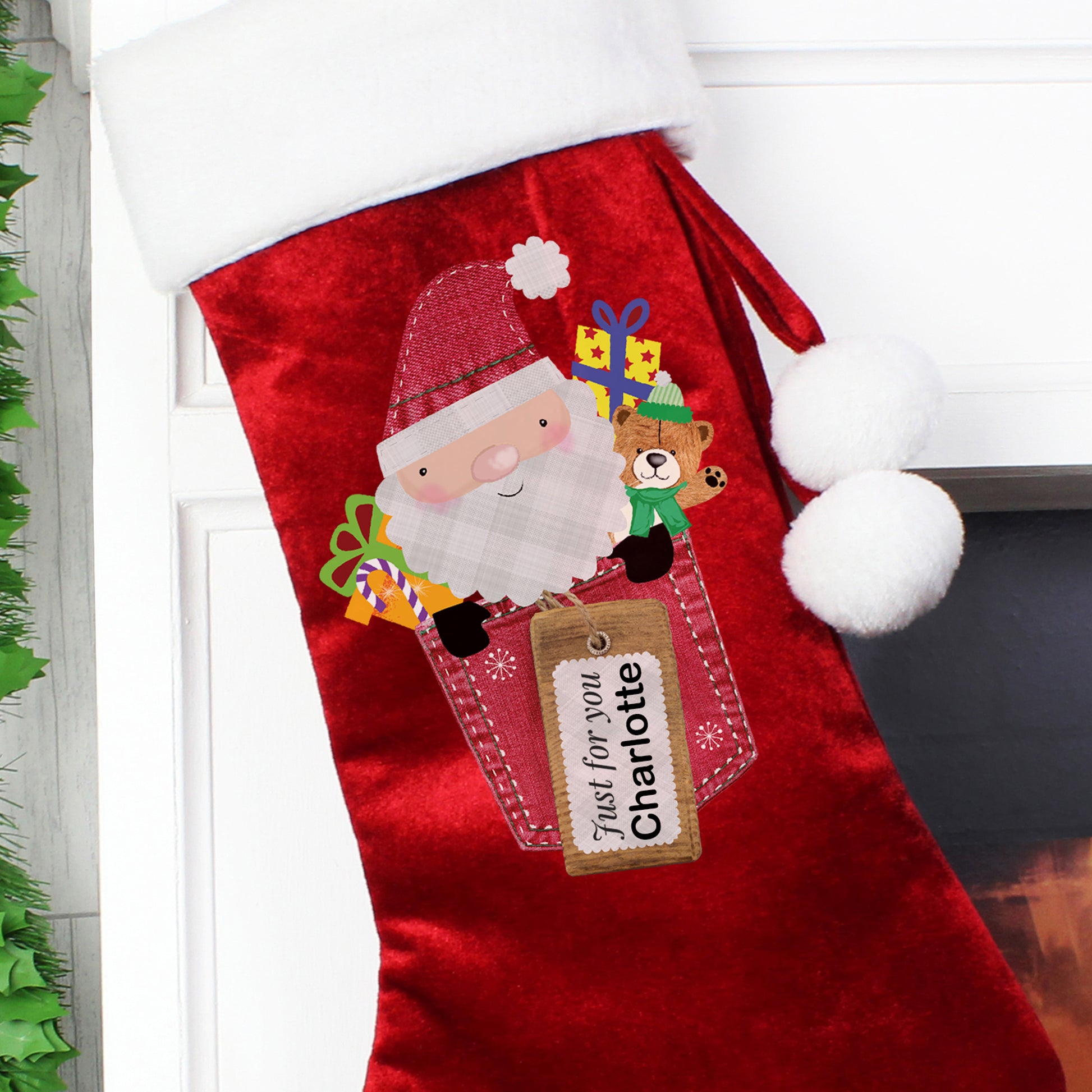 Personalised Santa Claus Luxury Red Christmas Stocking