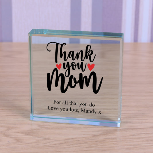 Personalised Thank You Mum Glass Token Block