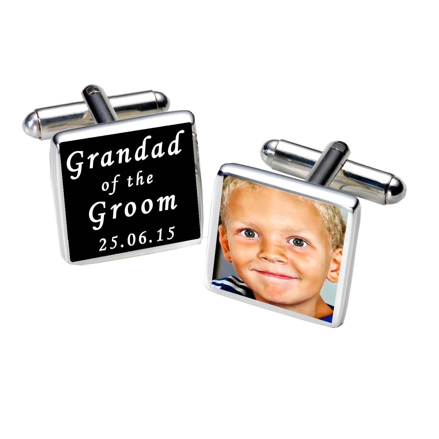Personalised Grandad of the Groom Photo Cufflinks - Black