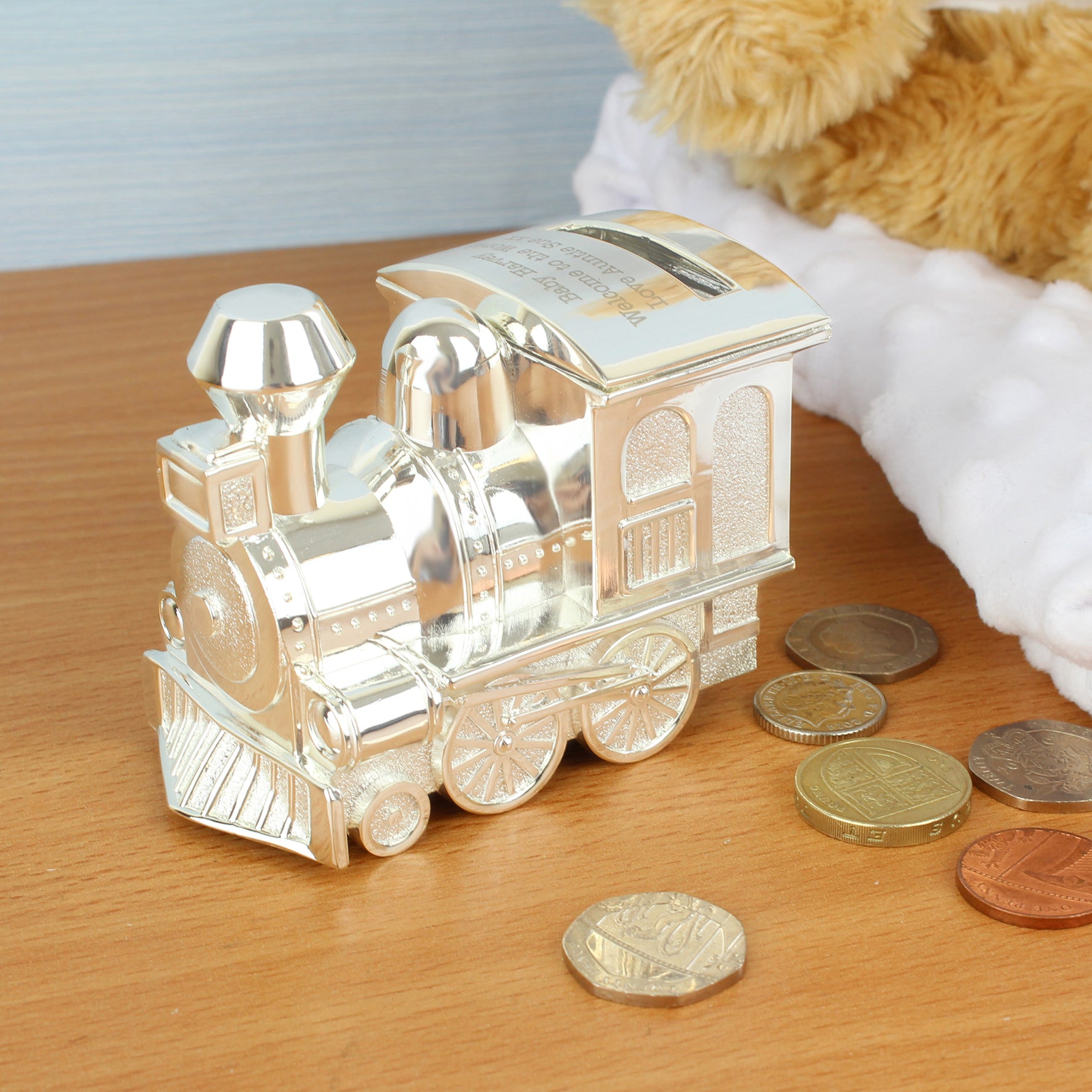 Personalised Silver Plated Train Money Box