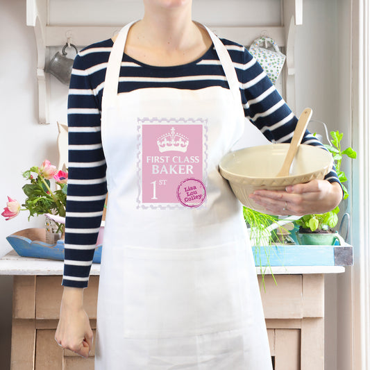 Personalised Pink 1st Class Baker Apron