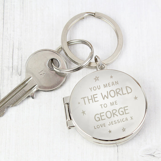 Personalised You Mean The World To Me Round Photo Locket keyring