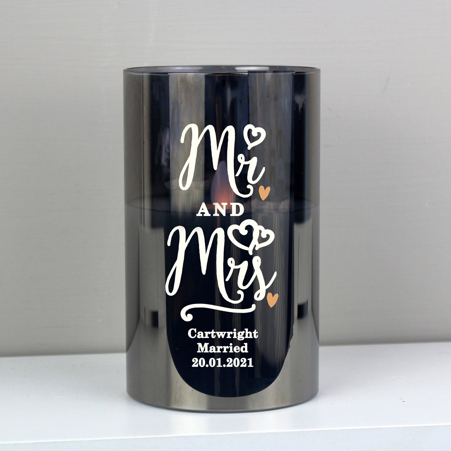Personalised Wedding Mr & Mrs Smoked Glass LED Candle | Gift Idea