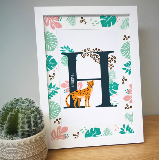 Personalised Leopard Initial A4 Framed Print