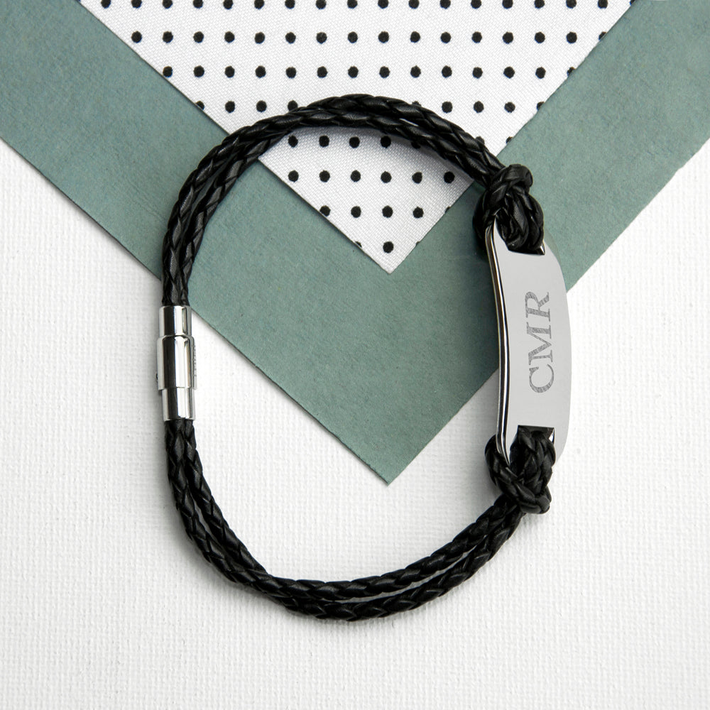 Personalised Men’s Statement Black Leather Bracelet