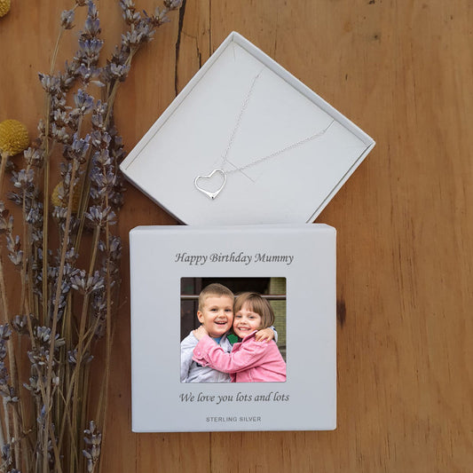 Sterling Silver Heart Necklace with Personalised Photo Upload Gift Box